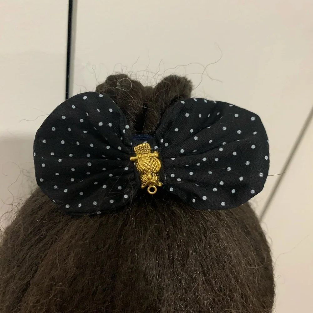 Girls set Black polka dots Tote Bag with Hair bow - Picture 3 of 9